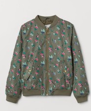 H M Girls Army Green Patterned Bomber Jacket Size 4-5 Years