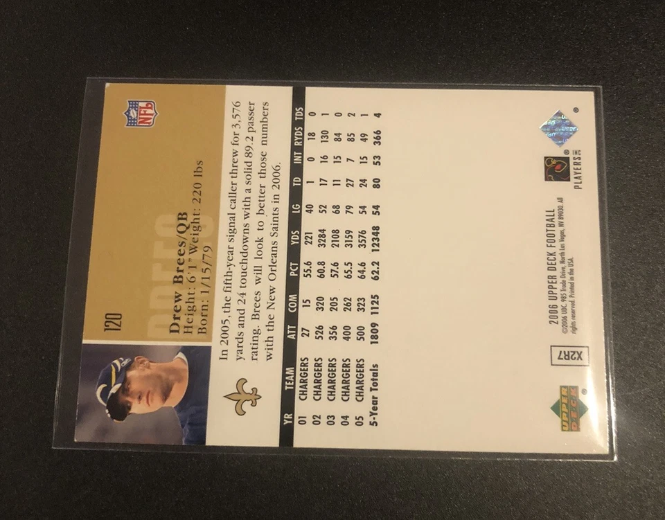 Drew Brees 2006 Upper Deck - #120 New Orleans Saints Near Mint - Image 2 of 2