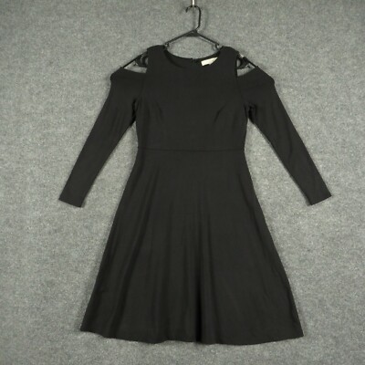 Ann Taylor Loft Dress Womens 4 Black Long Sleeve Cold Shoulder Rayon A Line  | eBay