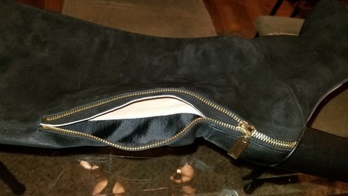 STUART WEITZMAN SUEDE THIGH BOOTS 10M HARDY 90 BLACK /BEIGE LEATHER LINED NWOB - Picture 9 of 12