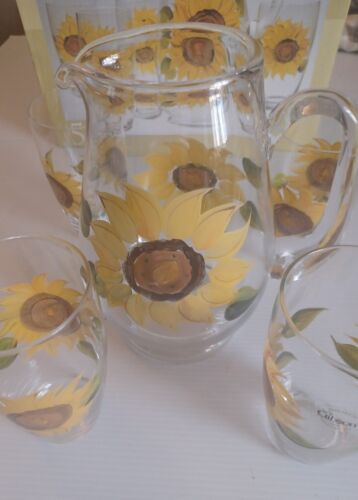 Set 5 brocche vintage in vetro girasole dipinte a mano con 4 bicchieri - Foto 24 di 24
