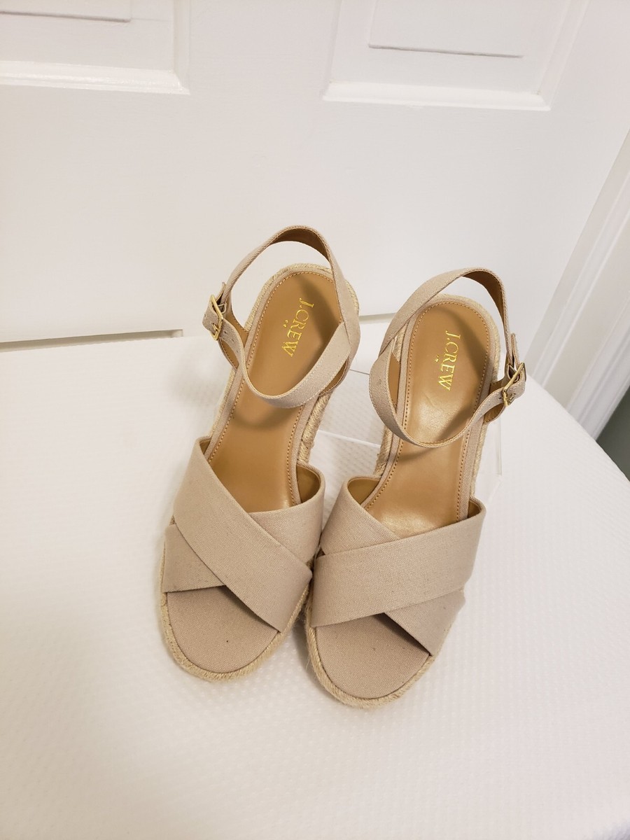 Crew WOMEN'S SIZE PLATFORM ESPADRILLE HEELED SANDALS BEIGE - Main Image