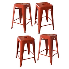 AmeriHome BS24ORNGSET Loft Orange 24 Inch Metal Bar Stool - 4 Piece