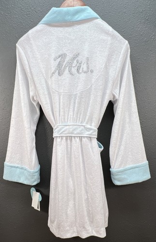 NWT Blue Betsey Johnson White/Aqua Baby Terry Sparkly MRS. Wrap Spa Robe M BRIDE - Picture 9 of 9