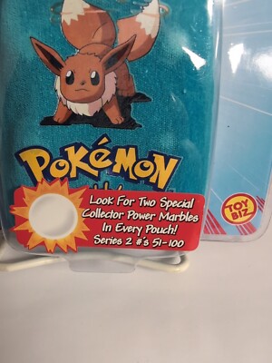 Vintage Pokemon Blue Pouch Bag W/10 Marbles Evee, Series 2