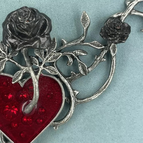 Alchemy Gothic necklace heart Rose Genereux red enamel crystal pendant bib 20'' - Picture 6 of 8