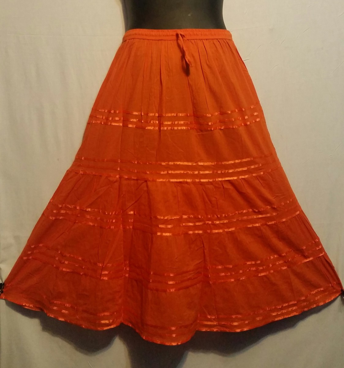 Women Clothing elastic waist Long Skirt with pull string cotton  