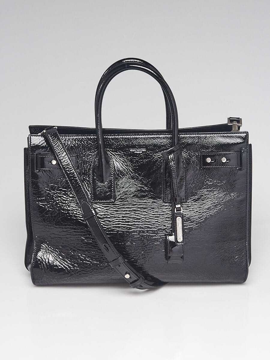 Yves Saint Laurent Black Textured Patent Leather Medium Sac de Jour Souple Bag