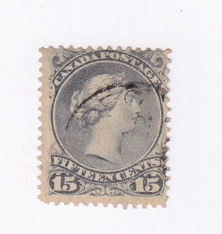 CANADA # 30b MNG & LIGHT USED 15cts BLUE GREY LARGE QUEENS - Bild 2 von 2