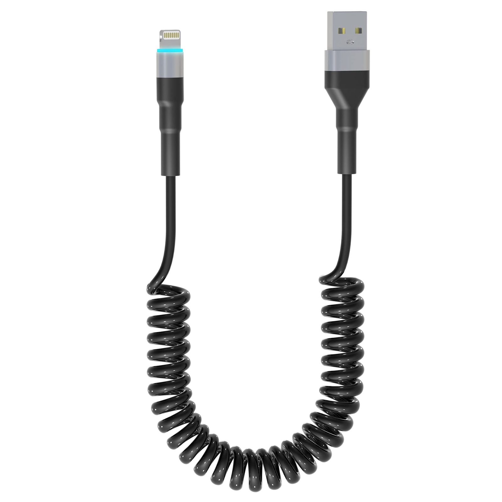 MFi Certified Coiled Lightning Cable for Apple CarPlay Short USB Charger-image