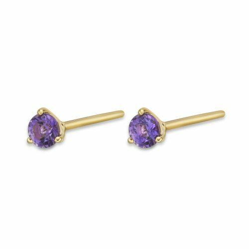 Round Shaped Amethyst Martini Stud Birthstone Earrings in 14K Yellow Gold - 3mm - Picture 3 of 5