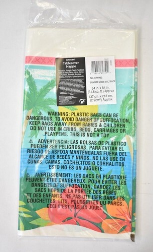 Amscan Luau Summer Vibes Plastic Tablecover Nappe 54" x 84" 3 Pack Palm Trees - Picture 2 of 6