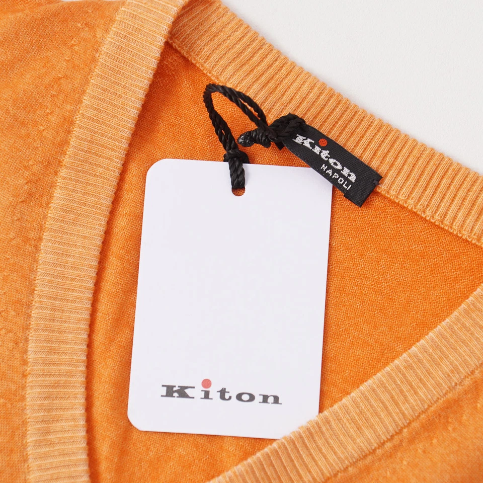 Новый с Ярлыками $1995 KITON мандарин оранжевый супер тонкий кашемир шелк свитер S v-образным вырезом - Изображение 4 из 4