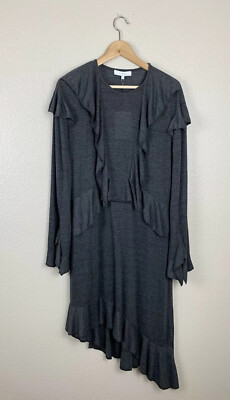 IRO Nancot Asymetric Ruffle Jersey Dress Size Small S Dark Gray NEW