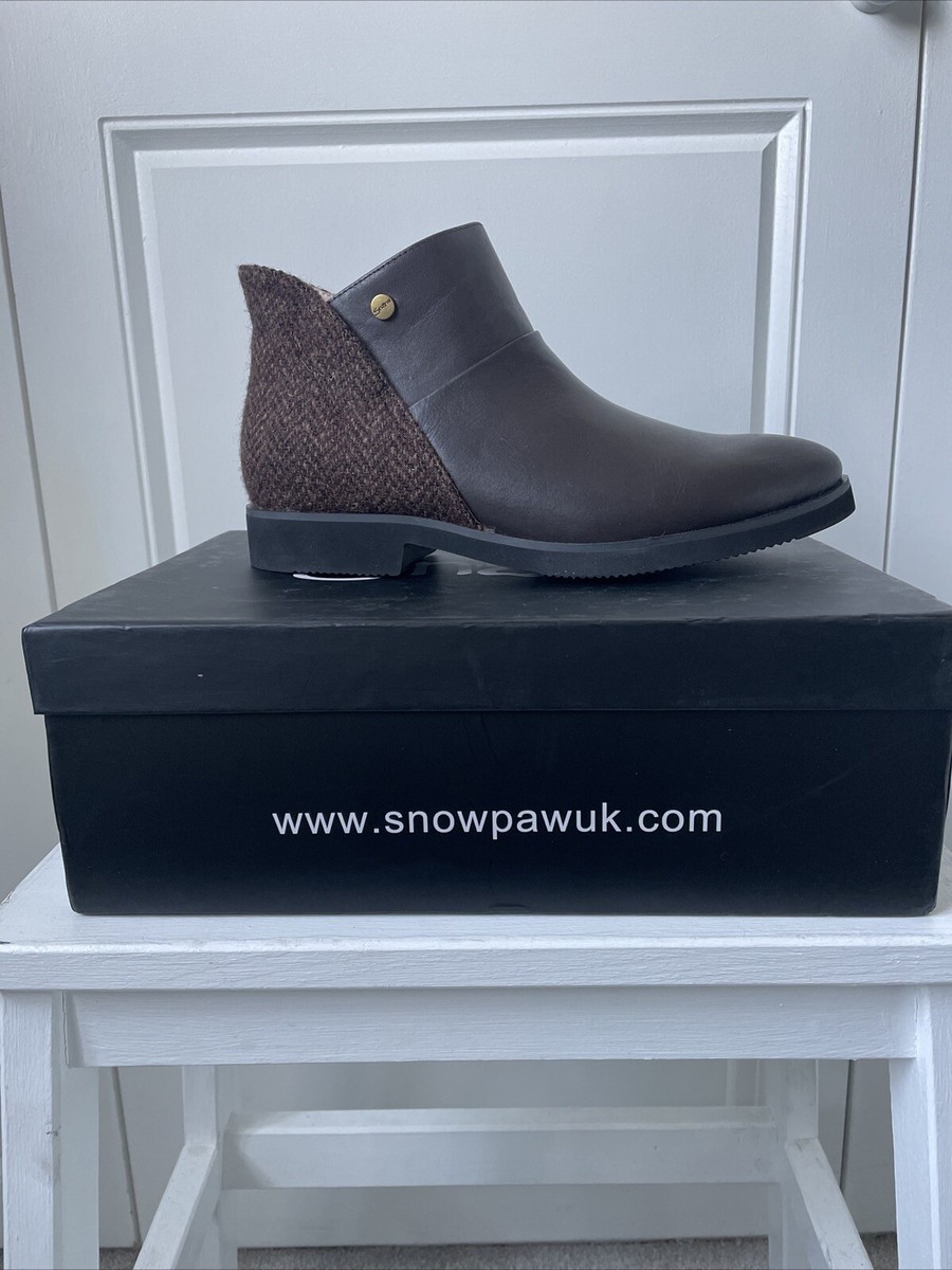 SNOW PAW Brown Leather And Harris Tweed Ladies Ankle Boot Size