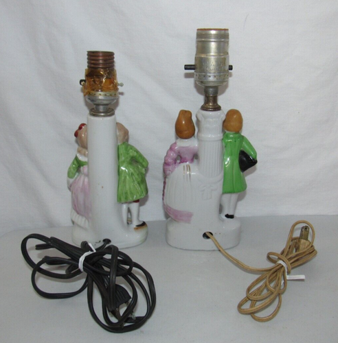 VINTAGE COLONIAL COURTING COUPLE PORCELAIN FIGURE TABLE LAMPS MADE IN JAPAN 2 PC - Picture 6 of 7