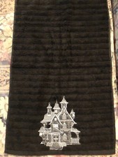 Embroidered Main stays Hand Towel - Halloween - Haunted House - Black Towel