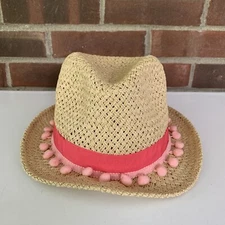 Quagga Green Label Tan Pink Floppy Fedora Sun Hat 100% Paper Straw One Size NEW