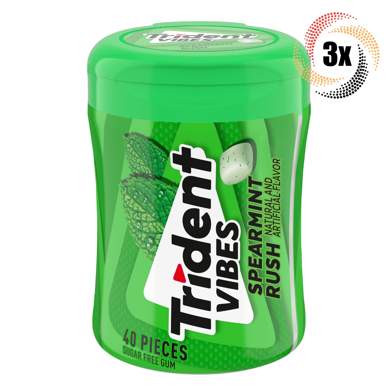 3x Флакона жевательной резинки Trident Vibes со вкусом мяты без сахара | по 40 штук в каждом
