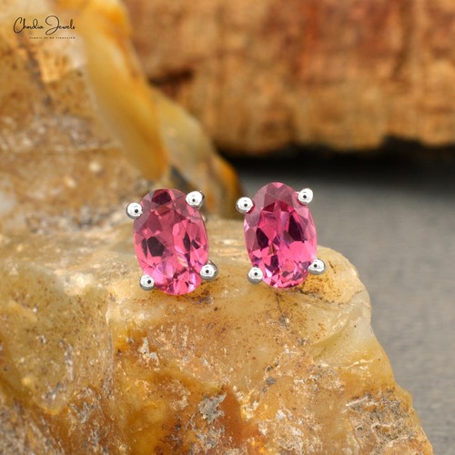 1.5 CTW Oval Cut Pink Tourmaline Stud 14k White Gold Earrings Jewelry For Women - Picture 3 of 11