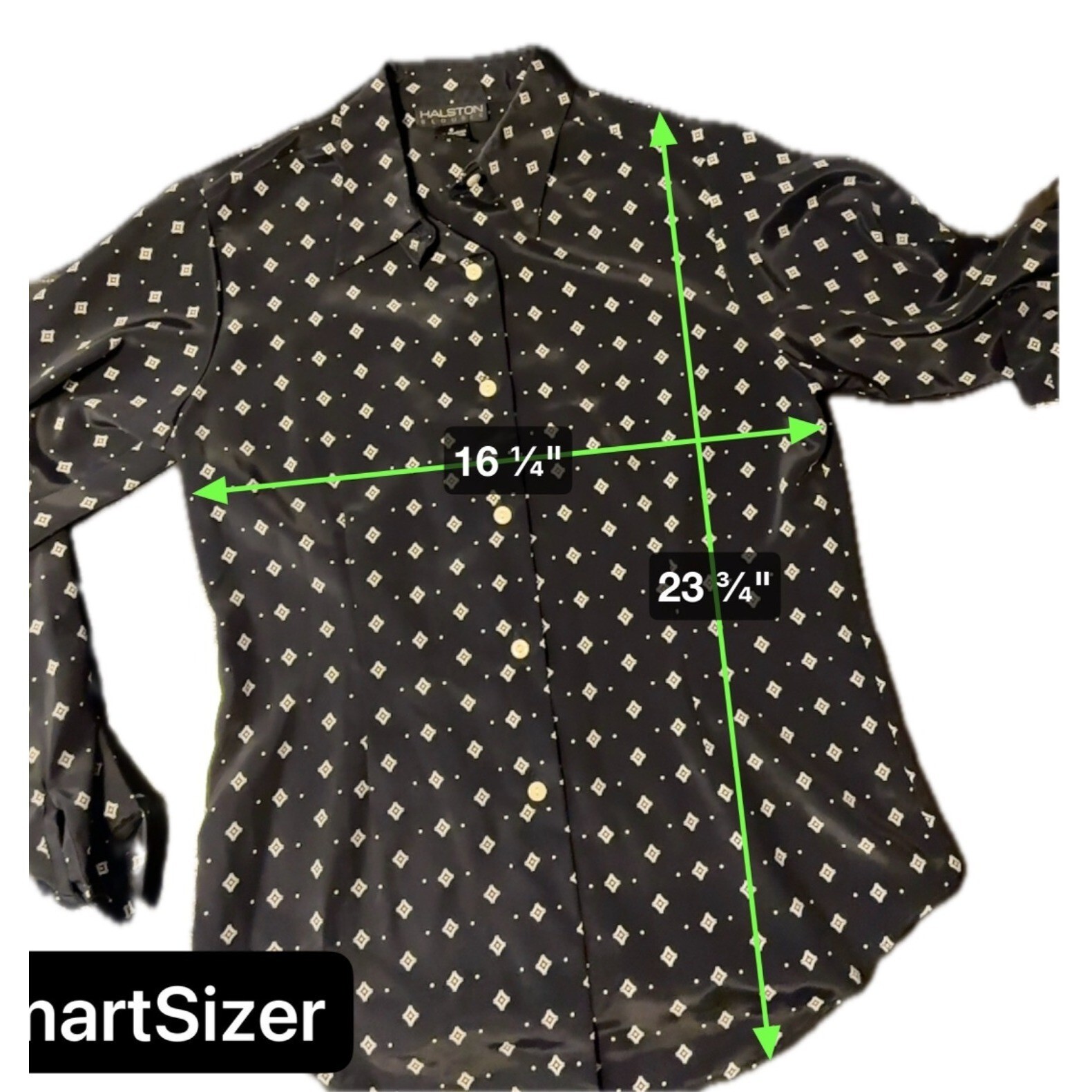 Halston Black Patterned Button Front Long Sleeve … - image 6