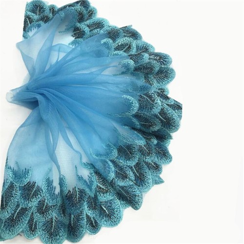 Peacock Feather Embroidery Lace Trims Ribbon Tulle Fabric Sewing Wedding Dress - Picture 9 of 21