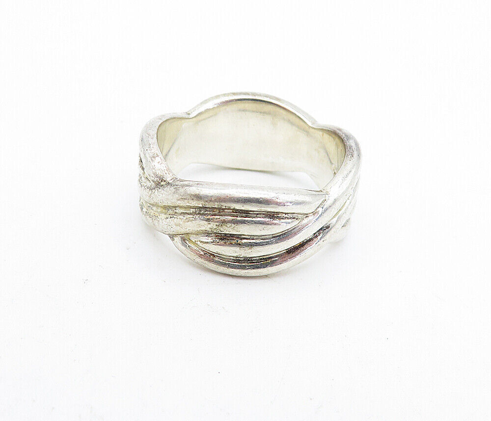 925 Sterling Silver Vintage Ribbed Twist Design Band Ring Sz