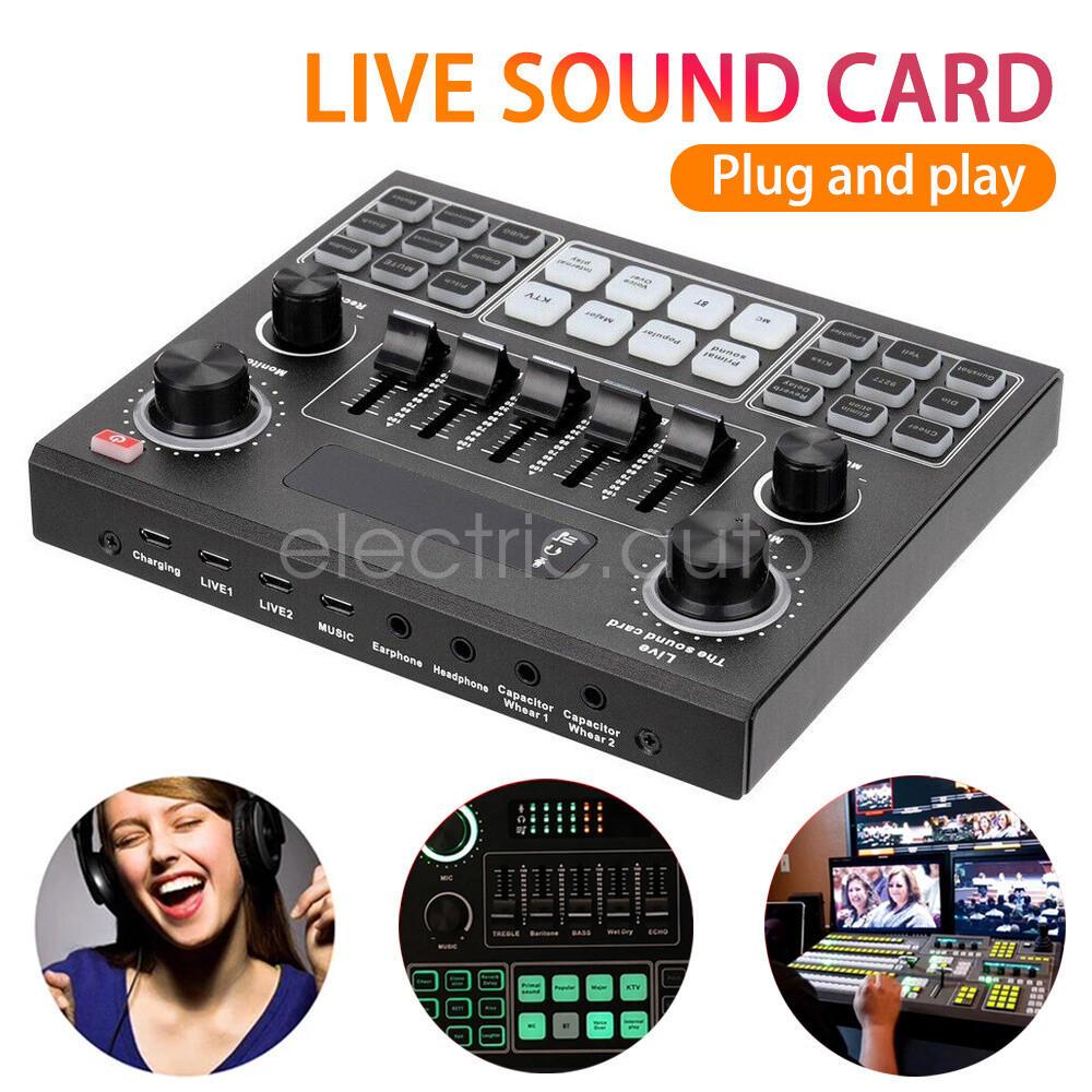 V9 Sound Card Live Streaming Audio Mixer Headset Mic Webcast External Sound-Card