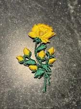 Vtg Yellow Rose Patch 3” Iron On Appliqué Embroidered Hat Jacket Bag Accent