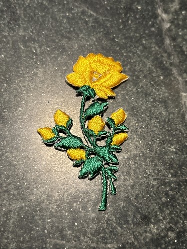 Vtg Yellow Rose Patch 3” Iron On Appliqué Embroidered Hat Jacket Bag Accent