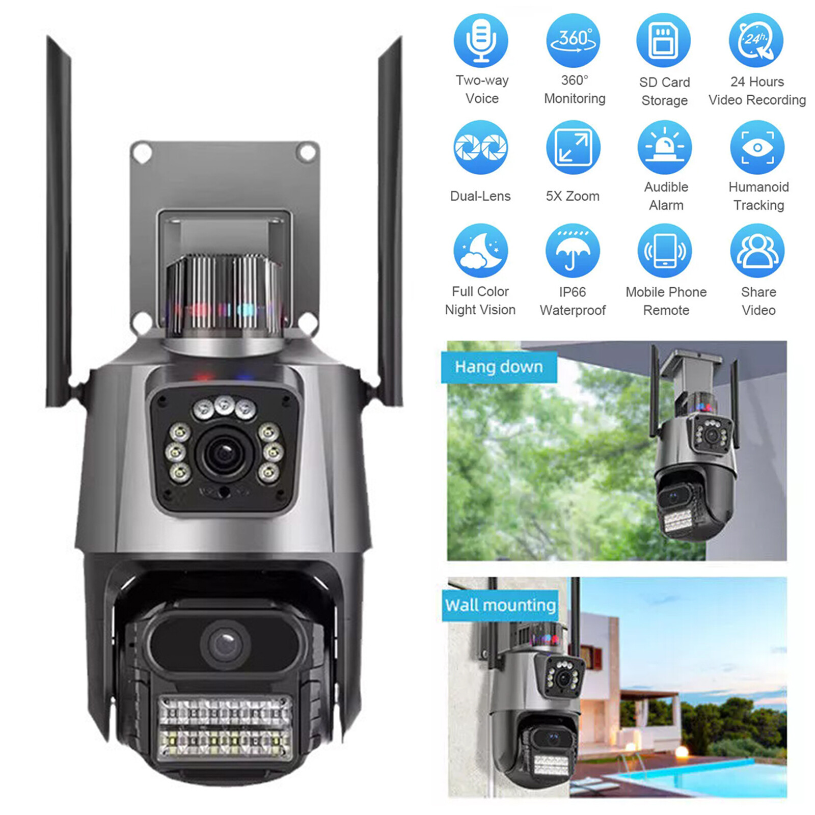 Security Camera Outdoor 4MP Dual Lens WiFi Wireless Outside Cam IP66 Waterproof-image