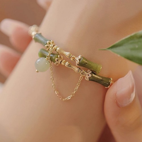 Elegant Crystal Bamboo Flower Chain Bracelet Bangle Adjustable Women Jewelry New