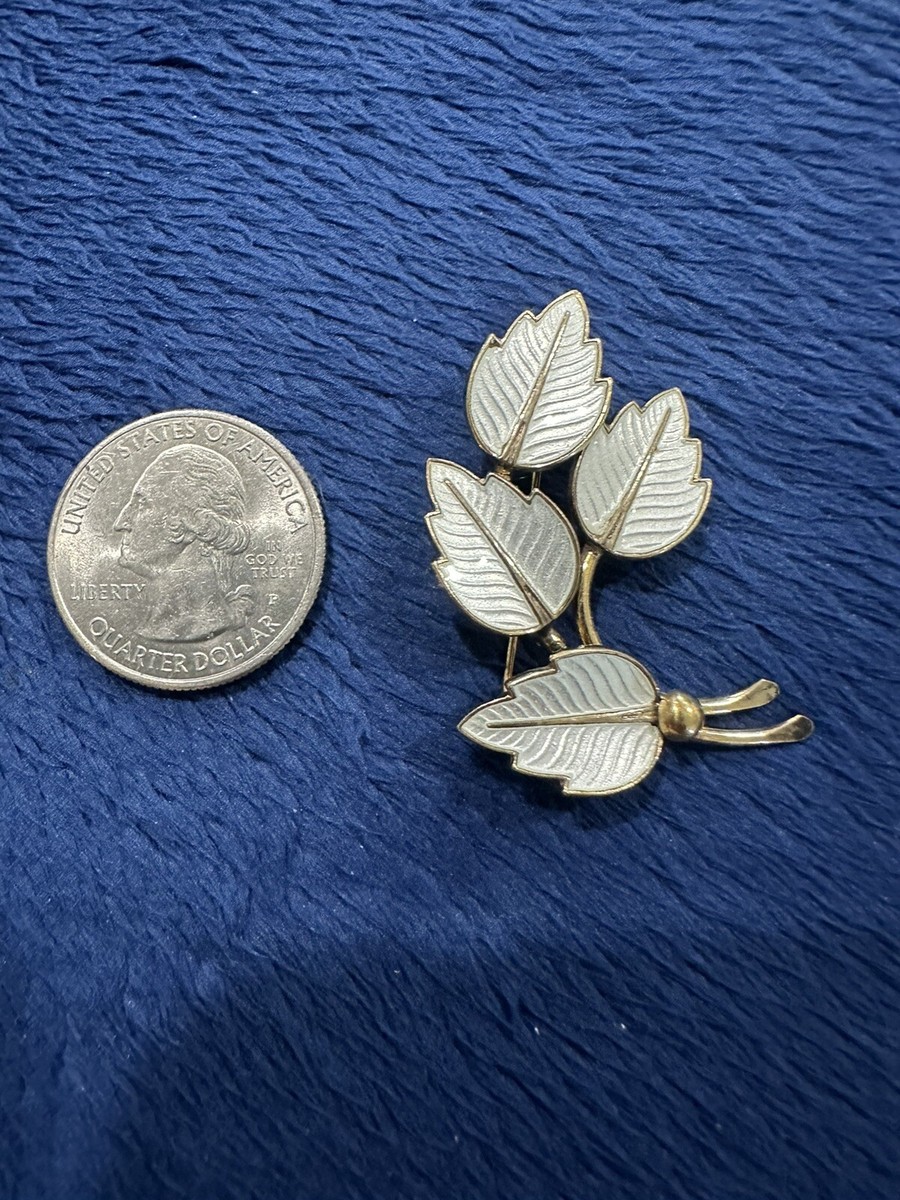Jemax Karin Pedersen Denmark Sterling 925 Gilt White Enamel Leaf