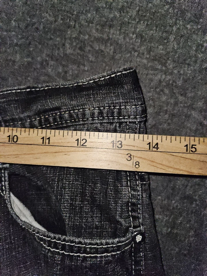 Pantalones de mezclilla rectos Southpole juveniles talla 12 negros bordados informales años 90 Y2K hip hop Foto 3 de 4