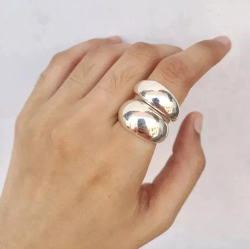Set Of 2 Band Stacking Ring 925 Silver Dome Ring Statement Ring Woman Gift Ring