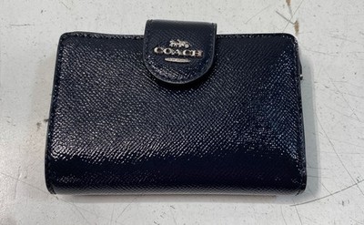 Coach Black Patent Crossgrain Leather Medium Corner Zip Bifold Wallet