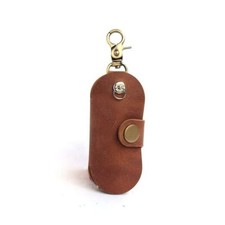 Versatile Vintage Crazy Horse Leather Key Holder Organizer - Genuine Brown