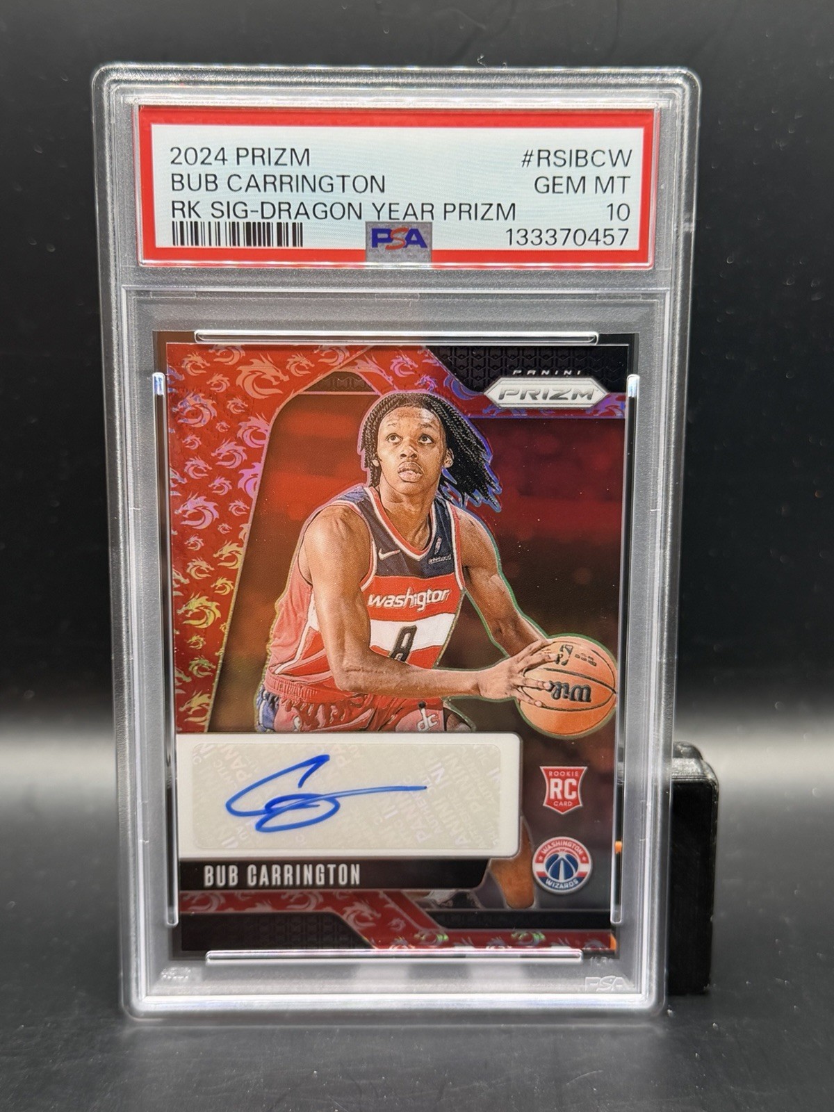 2025 Panini Prizm Bub Carrington RC Rookie Auto Dragon Year SSP PSA 10
