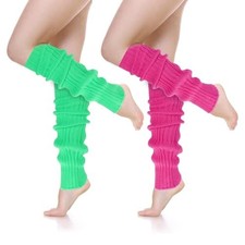2 Pairs Neon Leg Warmers 80s Accessories for Women, Neon Pink and Green Socks,
