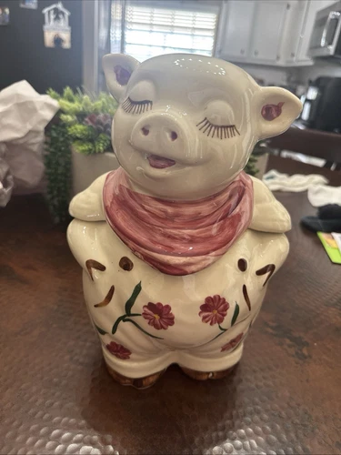 Vintage SHAWNEE POTTERY USA Smiley Pig Shamrock Cookie Jar 11.25”