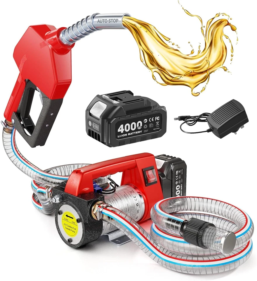 Bomba Diesel Batería 45L/min, Juego Bomba de Combustible Eléctrica 21V para Cambio de Aceite - Imagen 2 de 2