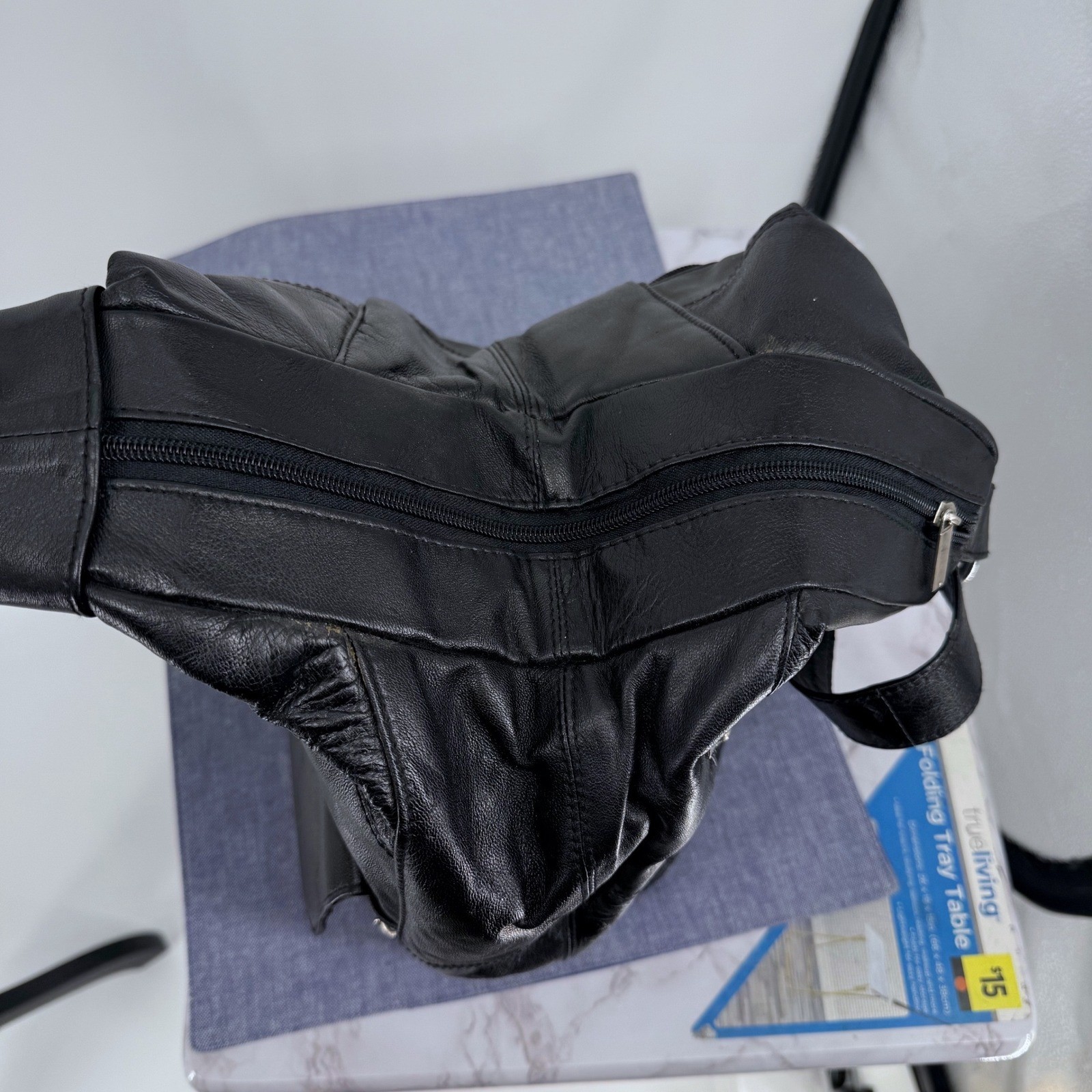 Black Leather Patchwork Sling Backpack Bag Unisex… - image 3