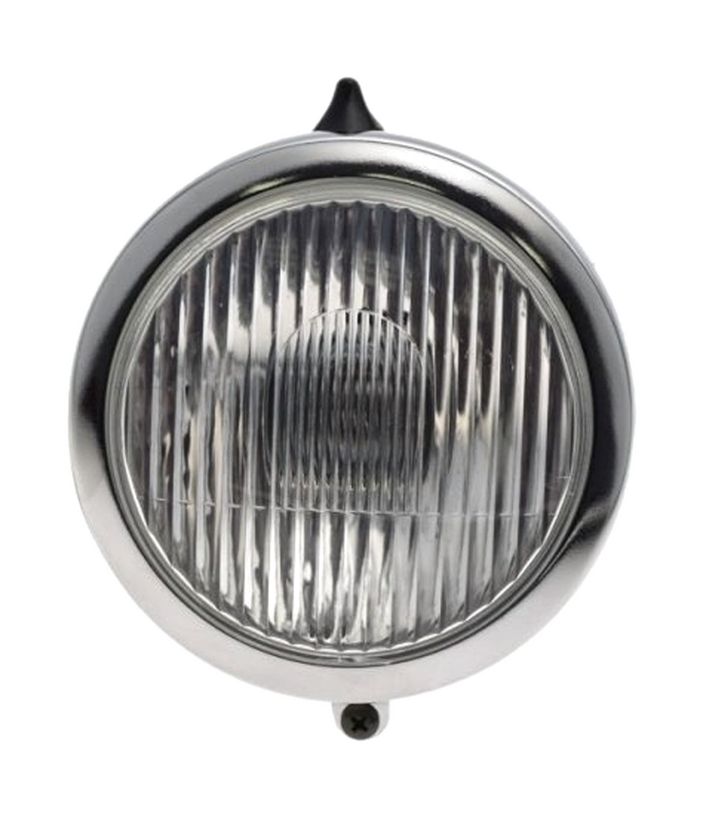 Lampe avant ancien type Romet pour vélo vintage en acier chromé argent