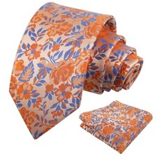 Mens 3.15inch Chic Floral and Foliage Pattern Necktie Set 950-orange royal Blue