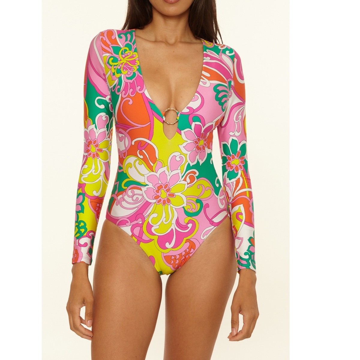 Trina Turk Elara Long Sleeve Swim Paddle Suit, Rash Guard Women's
