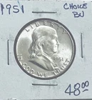 1951-Franklin Half Dollar, Lustrous Solid Gem BU++ Full Bell Lines