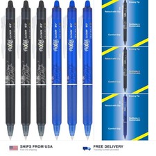 Pilot FriXion Clicker 0.7mm, Erasable Gel Pens, Fine Point 6-Pack, Black/Blue