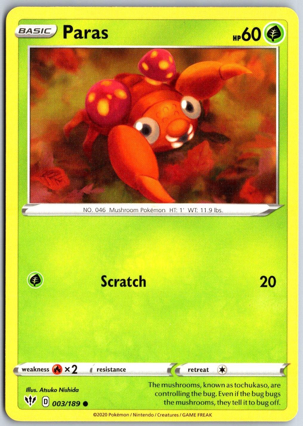Paras 003/189 Common Darkness Ablaze Pokemon Lightly Played