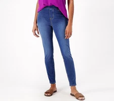 LOGO by Lori Goldstein Regular Knit Denim Leggings Medium Wash 4 New