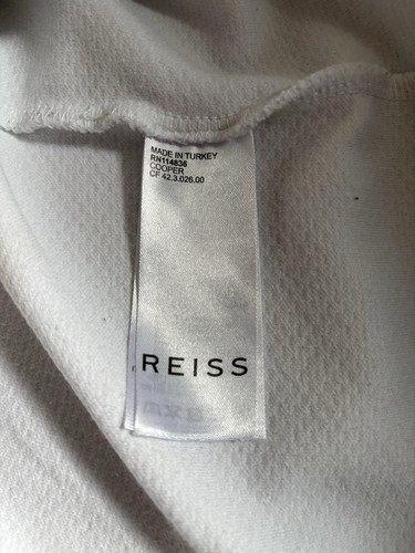 T-shirt bianca a nido d'ape Reiss "Cooper" (M) 38" vestibilità slim corta nuova senza etichette prezzo di listino £48 - Foto 8 di 10